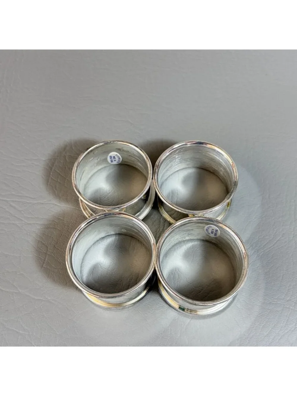 Vintage Silver Plated Napkin Ring Set 4pc Cylindrical Holiday Table Decor